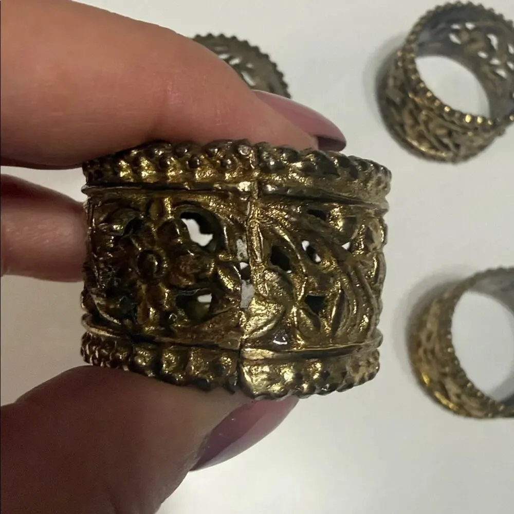 Vintage Set of 4 1980 Era Brass Filigree Napkin Rings Set of 4